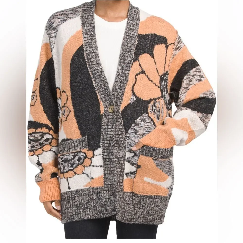 LAST CHANCE Free People August Orchid Orange Oversize Cardigan - Picture 6 of 8